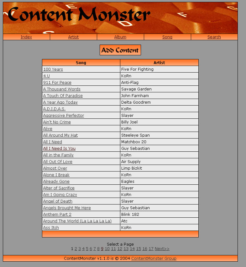 One of the view pages, showing the new layout, and pagination
